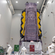 The Webb space telescope inside the payload preparation facility at Europe’s Spaceport in French Guiana on on Nov. 26, 2021.